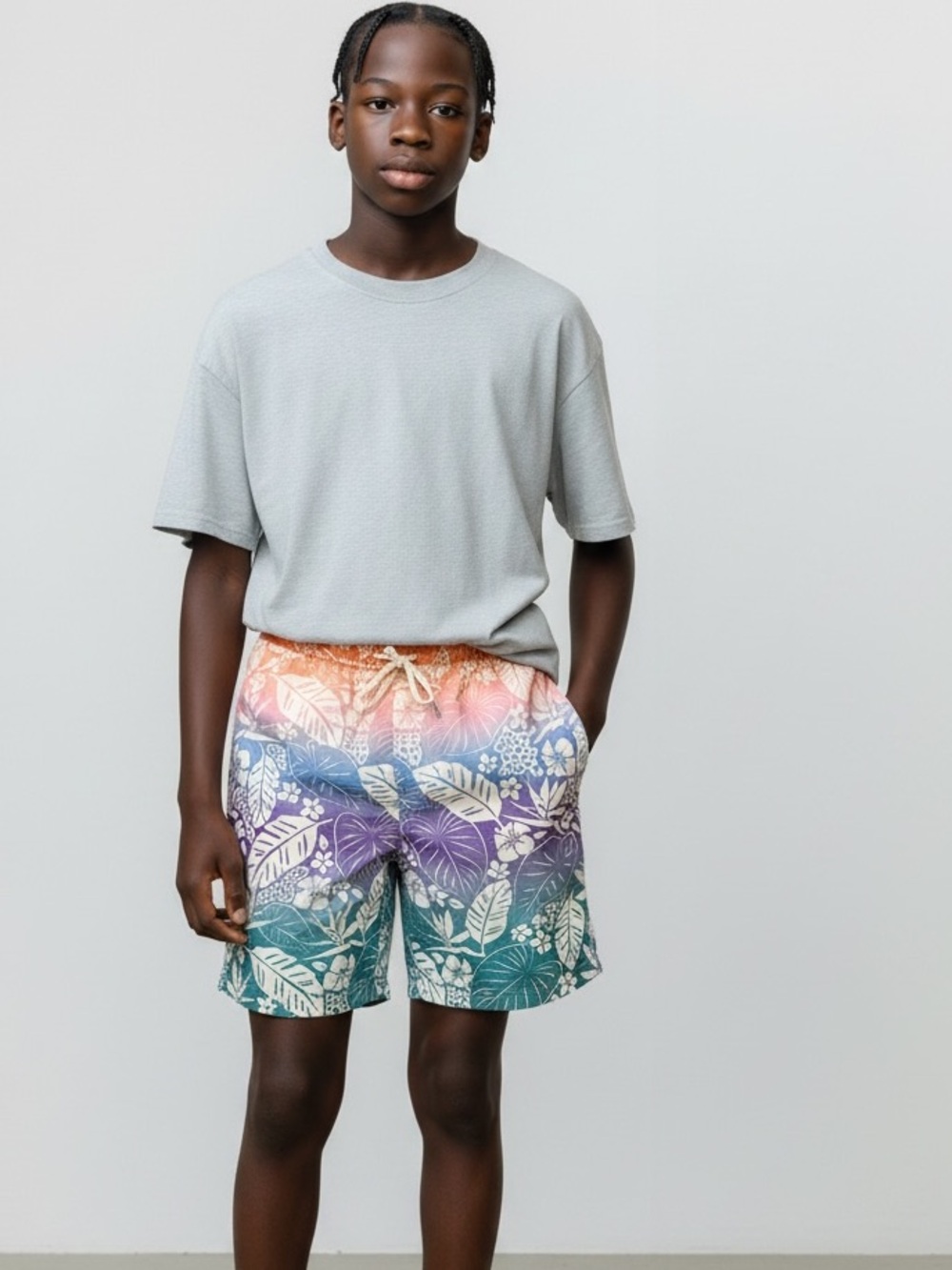 Wonder Nation Tropical Ombre Leaf Print Swim Shorts XXL 18 Beach Travel Summer